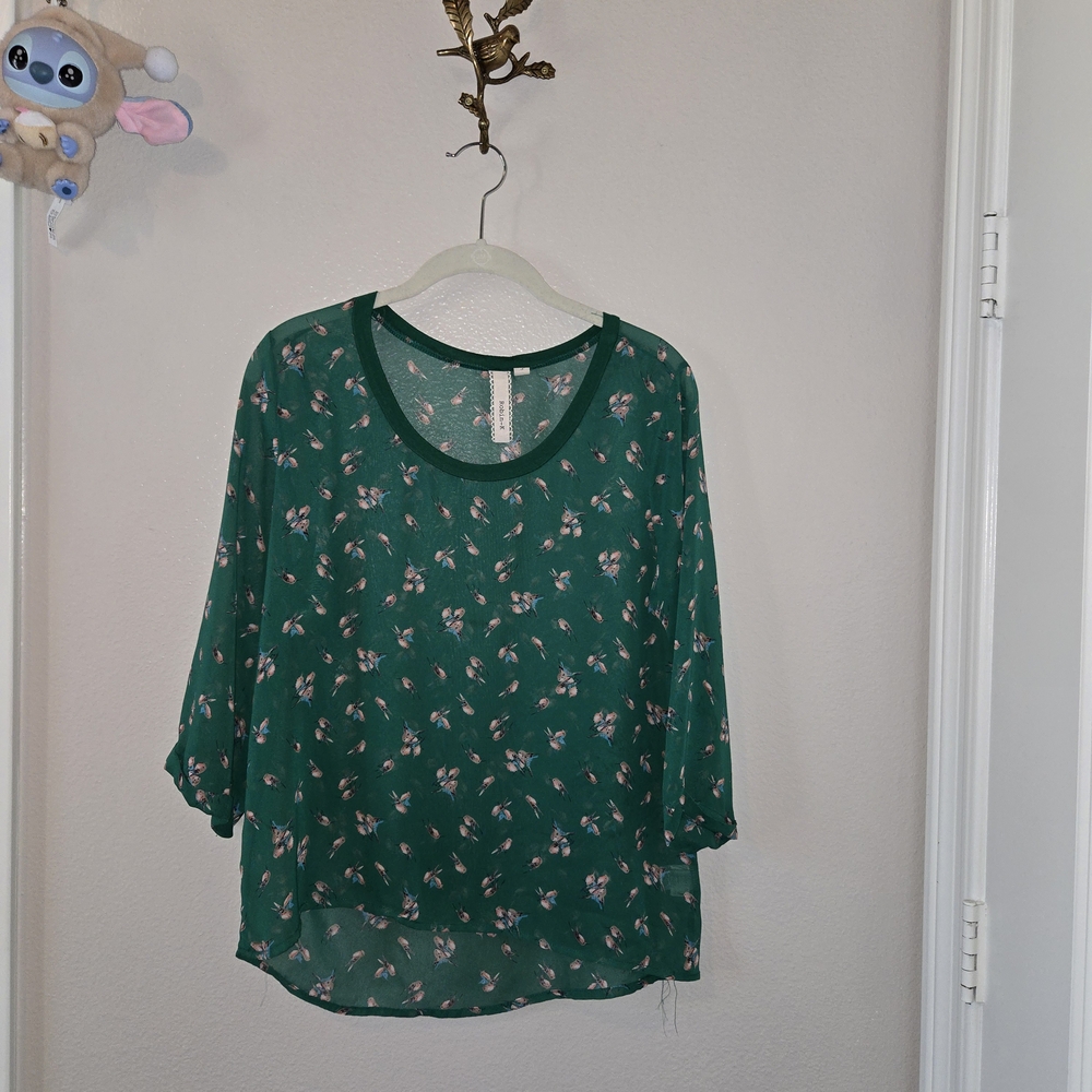 Robin K Green Floral Blouse